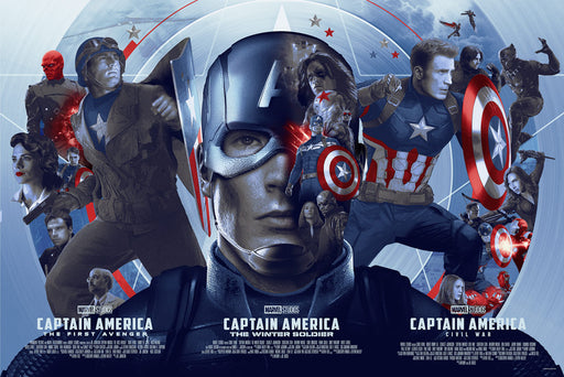 Offically licensed Marvel Captain America trilogy print by Devin Schoeffler