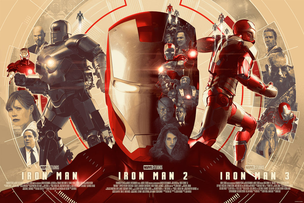 Offically licensed Marvel Iron Man trilogy print by Devin Schoeffler